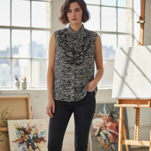 Tahari ASL Women's Sleeveless Top Ruffle animal print multicolor size M